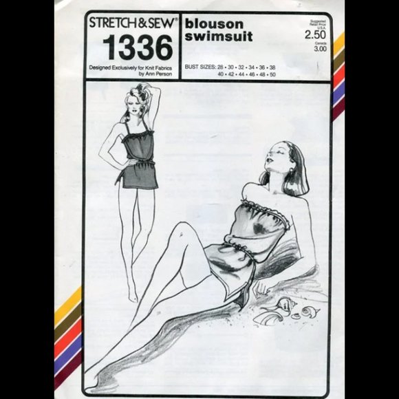 Vintage Stretch & Sew Pattern 1336 Blouson Swimsuit ~ Bust 28-50 - Picture 1 of 4